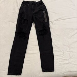 Distressed black mom jeans